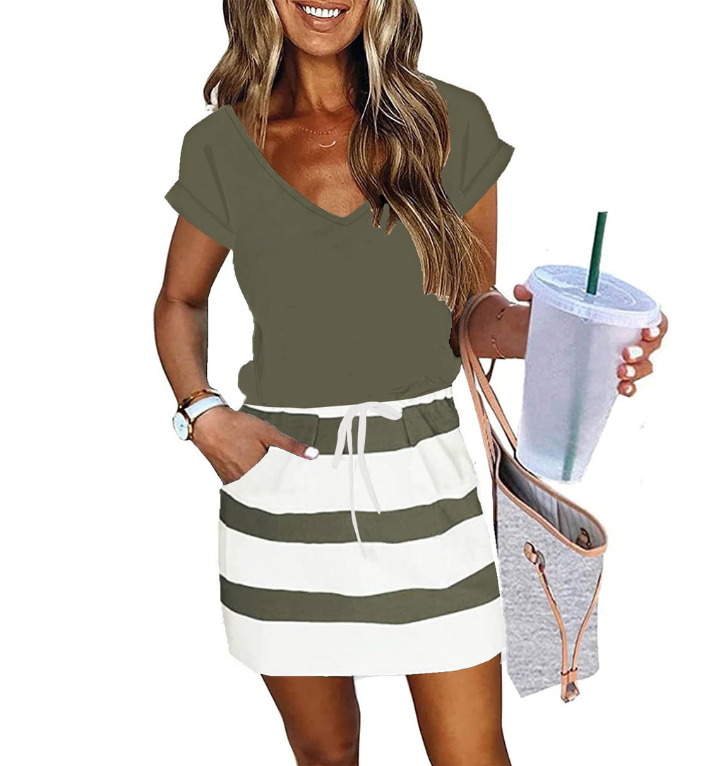 Womens Summer Dress Lantern Sleeve Square Neck Tie Front A-Line Double Layer Hem Mini Dresses
