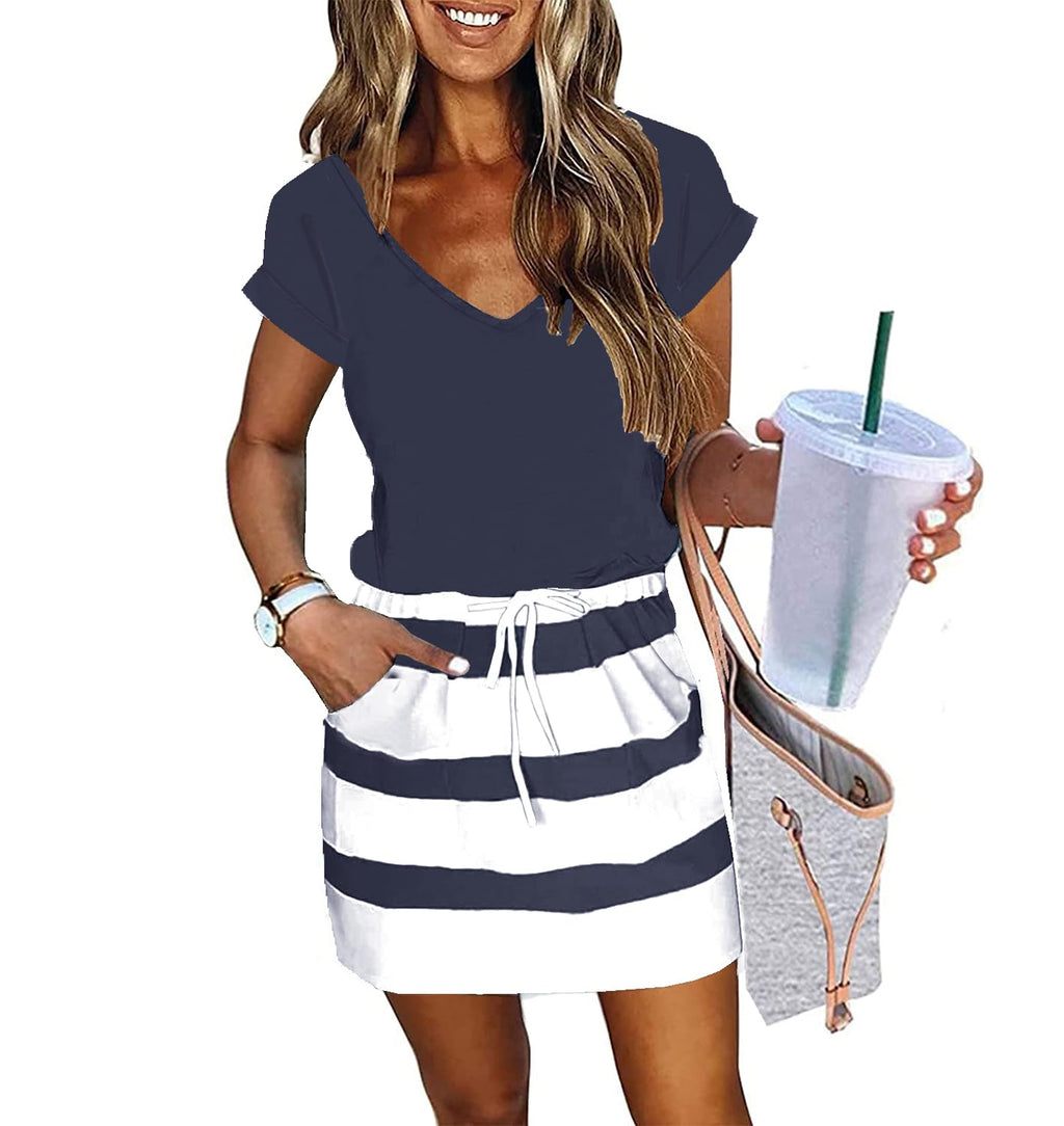 Womens Summer Dress Lantern Sleeve Square Neck Tie Front A-Line Double Layer Hem Mini Dresses