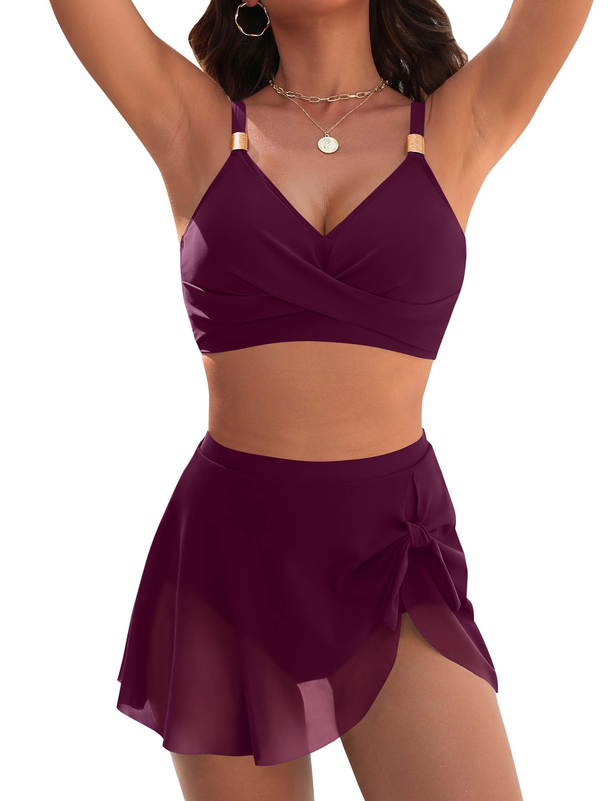 Blooming Jelly Womens High Waisted Bikini Set Gold Metal Two Piece Swimsuits Tummy Control Tie Knot 2026 Bathing Suits