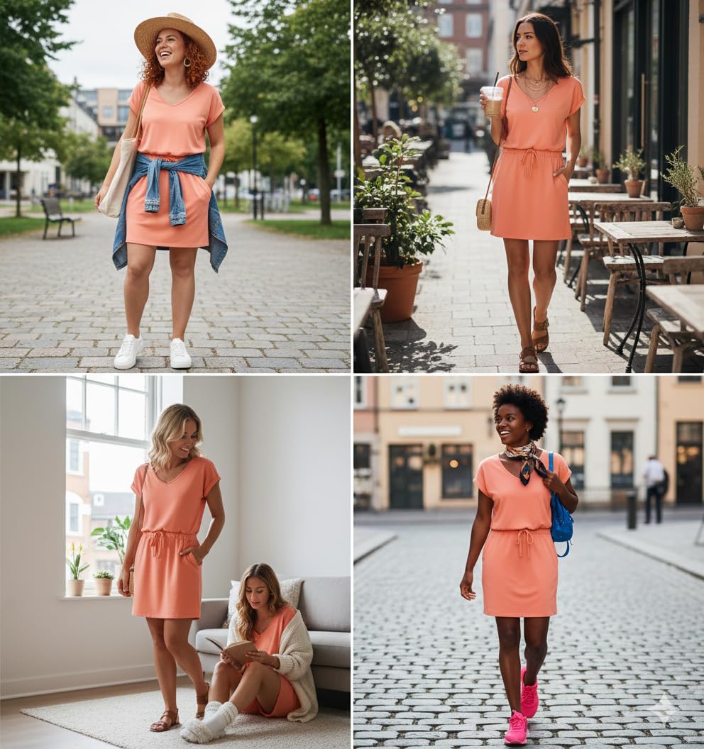 Womens Summer Dress Lantern Sleeve Square Neck Tie Front A-Line Double Layer Hem Mini Dresses