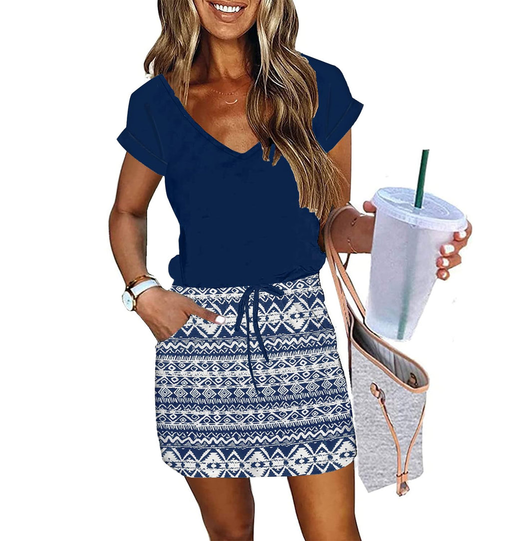 Womens Summer Dress Lantern Sleeve Square Neck Tie Front A-Line Double Layer Hem Mini Dresses