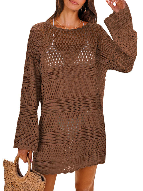 ANRABESS Women Swimsuit Crochet Swim Cover Up 2026 Summer Bathing Suit Swimwear Mesh Knit Beach Dress Vacation Outfits