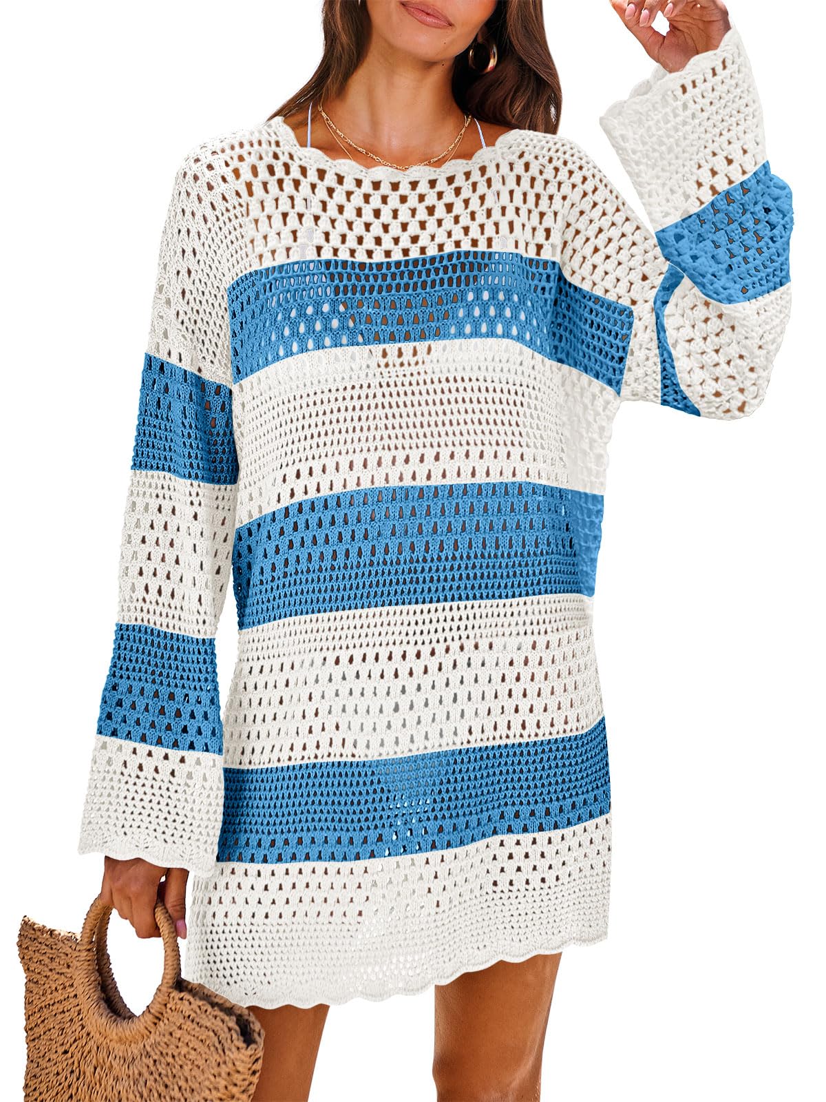 ANRABESS Women Swimsuit Crochet Swim Cover Up 2026 Summer Bathing Suit Swimwear Mesh Knit Beach Dress Vacation Outfits