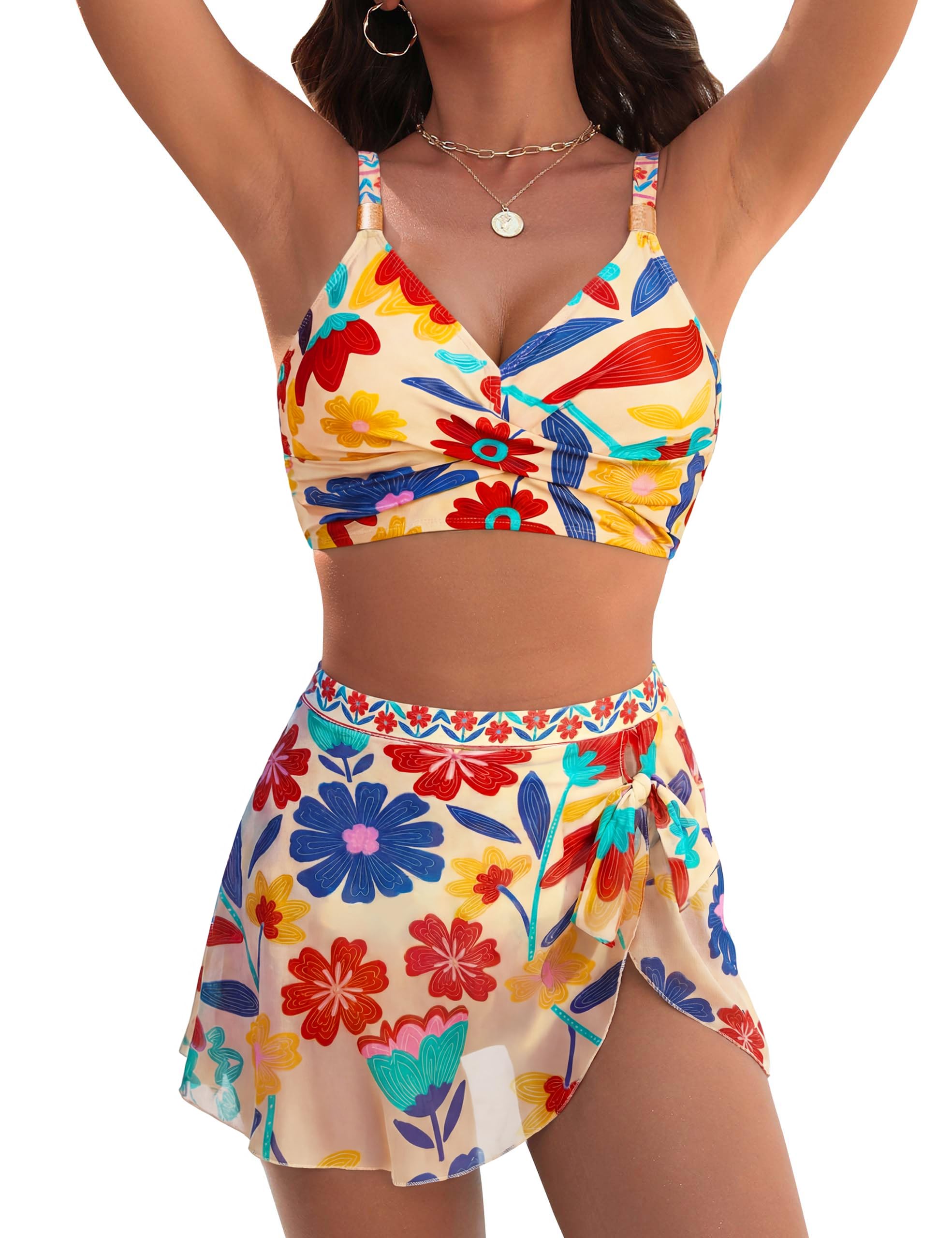 Blooming Jelly Womens High Waisted Bikini Set Gold Metal Two Piece Swimsuits Tummy Control Tie Knot 2026 Bathing Suits